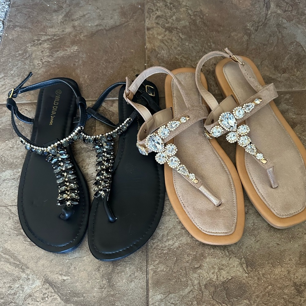 2 pairs of  jeweled sandals. - Picture 2 of 8